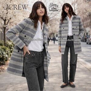 J.Crew RARE wide striped wool Nello Gori stadium cloth coat *shop@iamwarrior